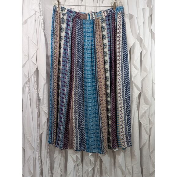 White,Blue, Purple & Tan Rayon Boho Maxi Skirt XL by Anthony Richards VTG - Picture 1 of 7